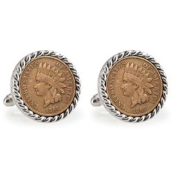 LSU 1860 Silvertone Rope Bezel Penny Cuff Links