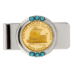 Gold-Layered Westward Journey Keelboat Nickel Turquoise Money Clip