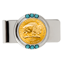 Gold-Layered Westward Journey Bison Nickel Turquoise Money Clip