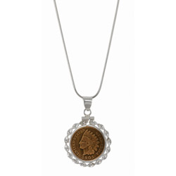 Sterling Silver Ribbon Style Pendant with Genuine Indian Penny