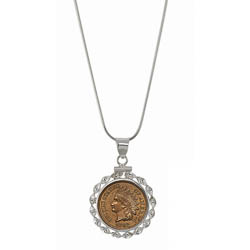 Sterling Silver  Ribbon Style Necklace with Genuine Civil War Indian Penny