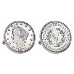 1883 First-Year-of-Issue Liberty Nickel Silvertone Bezel Cuff Links