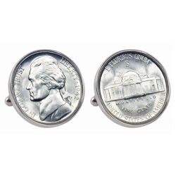 Silver Jefferson Nickel Wartime Nickel Silvertone Bezel Cuff Links