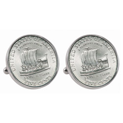 Westward Journey 2004 Keelboat Jefferson Nickel Silvertone Bezel Cuff Links