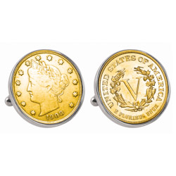 Gold-Layered Liberty Nickel Silvertone Bezel Cuff Links
