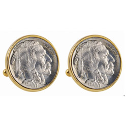 1913 First-Year-of-Issue Buffalo Nickel Goldtone Bezel Cuff Links