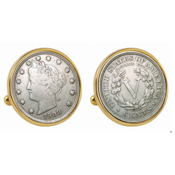 Liberty Nickel Goldtone Bezel Cuff Links