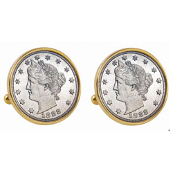 1800's Liberty Nickel Goldtone Bezel Cuff Links