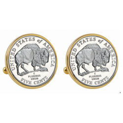 2005 Bison Nickel Goldtone Bezel Cuff Links