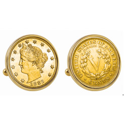 Gold-Layered 1883 First-Year-of-Issue Liberty Nickel Goldtone Bezel Cuff Links
