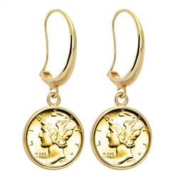 Gold-Layered Silver Mercury Dime Goldtone Earrings