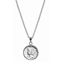 Silver Mercury Dime Silvertone Pendant with 18" Chain