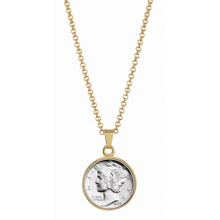 Silver Mercury Dime Goldtone Pendant with 18" Chain