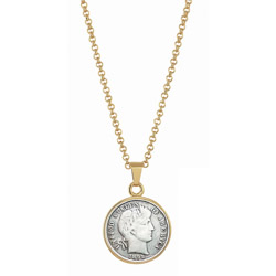 1800's Silver Barber Dime Goldtone Pendant with 18" Chain