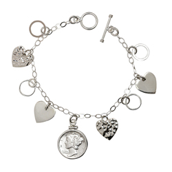 Heart Charm Sterling Silver Bracelet with Silver Mercury Dime