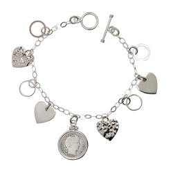 Heart Charm Sterling Silver Bracelet with Silver Barber Dime