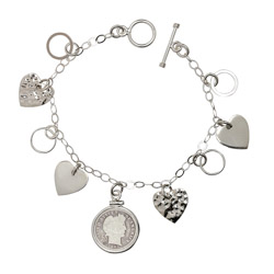 Heart Charm Sterling Silver Bracelet with 1800s Silver Barber Dime