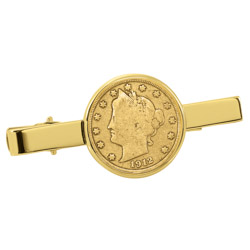 Gold-Layered Liberty Nickel Goldtone Tie Clip