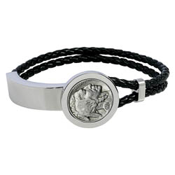 Buffalo Nickel Stainless Steel and Leather Men's Bracelet