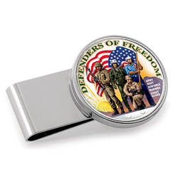 Defenders of Freedom Colorized JFK Half Dollar Stainless Steel Silver Tone Money Clip