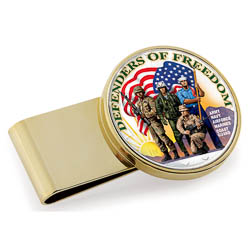 Defenders of Freedom Colorized JFK Half Dollar Stainless Steel Gold Tone Money Clip