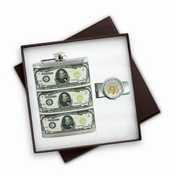 Hip Flask and Presidential Seal Money Clip Gift Set