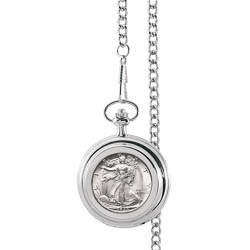 Monogrammed Silver Walking Liberty Half Dollar Pocket Watch