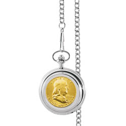 Monogrammed Gold-Layered Silver Franklin Half Dollar Pocket Watch