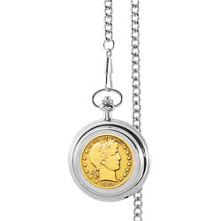 Monogrammed Gold-Layered Silver Barber Half Dollar Pocket Watch
