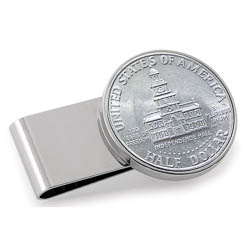 Monogrammed JFK Bicentennial Half Dollar Stainless Steel Silvertone Money Clip