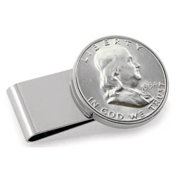 Monogrammed Silver Franklin Half Dollar Stainless Steel Silvertone Money Clip