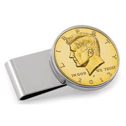 Monogrammed Gold-Layered JFK Half Dollar Stainless Steel Silvertone Money Clip