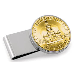 Monogrammed Gold-Layered JFK Bicentennial Half Dollar Stainless Steel Silvertone Money Clip