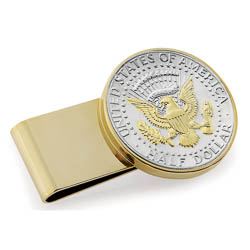 Monogrammed Selectively Gold-Layered Presidential Seal Half Dollar Stainless Steel Goldtone Money Clip