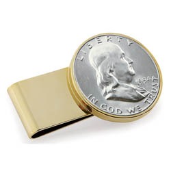 Monogrammed Silver Franklin Half Dollar Stainless Steel Goldtone Money Clip