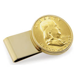 Monogrammed Gold-Layered Silver Franklin Half Dollar Stainless Steel Goldtone Money Clip