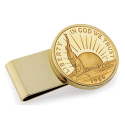Monogrammed Gold-Layered Statue of Liberty Commemorative Half Dollar Stainless Steel Goldtone Money Clip