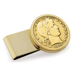 Monogrammed Gold-Layered Silver Barber Half Dollar Stainless Steel Goldtone Money Clip