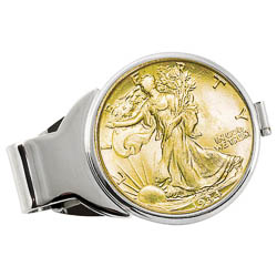 Monogrammed Gold-Layered Silver Walking Liberty Half Dollar Silvertone Money Clip