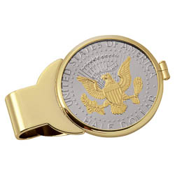 Monogrammed Selectively Gold-Layered Presidential Seal Half Dollar Goldtone Money Clip