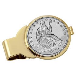 Monogrammed Silver Seated Liberty Half Dollar Goldtone Money Clip