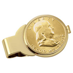 Monogrammed Gold-Layered Silver Franklin Half Dollar Goldtone Money Clip
