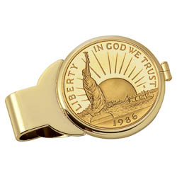 Monogrammed Gold-Layered Statue of Liberty Commemorative Half Dollar Goldtone Money Clip