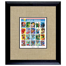 Super Heroes U.S. Stamp Sheet in 16x14 Wood Frame