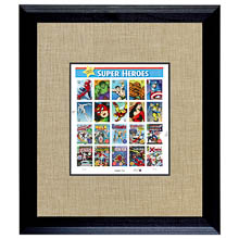 Super Heroes 2 U.S. Stamp Sheet in 16x14 Wood Frame