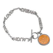 Inspirational Dream Wish Love Laugh Joy Butterfly Coin Toggle Bracelet