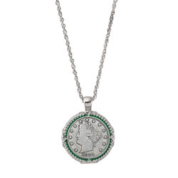 1800's Liberty Nickel Green Enamel Coin Pendant Necklace