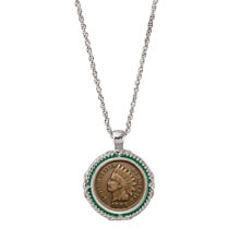 Indian Head Penny Green Enamel Coin Pendant Necklace