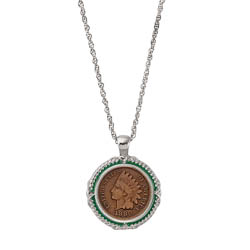 1800's Indian Head Penny Green Enamel Coin Pendant Necklace