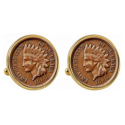 1800's Indian Penny Goldtone Bezel Cuff Links